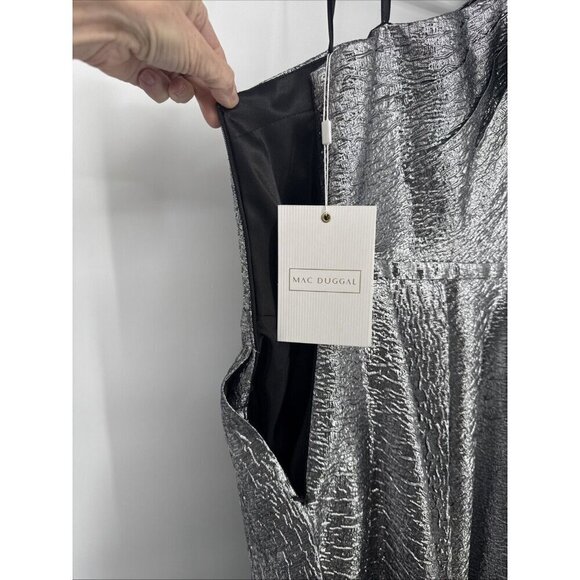 MAC DUGGAL Size 6 Silver Metallic One SHOULDER BOW MIDI BROCADE DRESS 67906 New - Picture 7 of 10